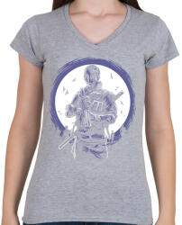 printfashion Gázmaszkos katona - Női V-nyakú póló - Sport szürke (130359)