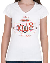 printfashion since-1948-red-black - Női V-nyakú póló - Fehér (525684)