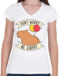 printfashion Be cappy - Női V-nyakú póló - Fehér (13758268)