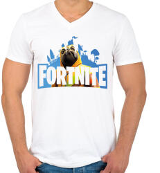 printfashion Fortnite Poggo - Férfi V-nyakú póló - Fehér (16649527)