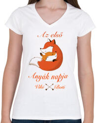 printfashion Az első anyák napja! [egyedi névvel] - Női V-nyakú póló - Fehér (4806036)