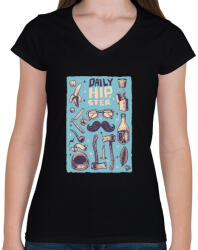 printfashion Daily Hipster - Női V-nyakú póló - Fekete (808877)