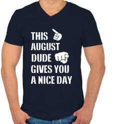 printfashion Ez a augusztusi csávó szép napot kíván neked - Férfi V-nyakú póló - Sötétkék (1406712)