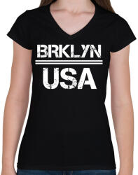 printfashion Usa brooklyn - Női V-nyakú póló - Fekete (4379489)