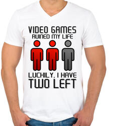 printfashion Video Games ruined my life - Luckily I have two left - Férfi V-nyakú póló - Fehér (5780587)