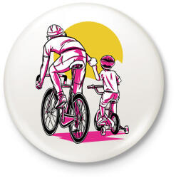 printfashion Apa és fia biciklin - Kitűző, hűtőmágnes - Fehér (9179279)