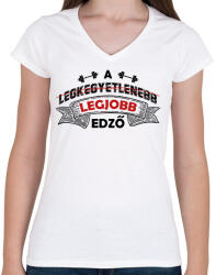 printfashion A legjobb edző - Női V-nyakú póló - Fehér (8951037)