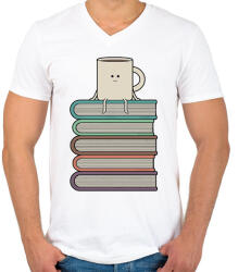 printfashion Könyvek és kávé - Férfi V-nyakú póló - Fehér (15705791)