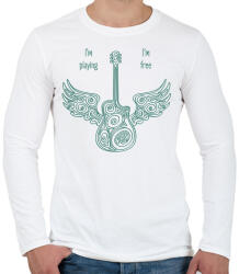 printfashion I'm playing, I'm free - Gitáros minta - Férfi hosszú ujjú póló - Fehér (6374430)