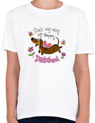 printfashion She's very happy dachshund - Gyerek póló - Fehér (13434981)