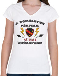 printfashion Tökéletes férfi május - Női V-nyakú póló - Fehér (2720546)