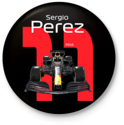 printfashion Sergio Perez 11 autóversenyző - fehér felirat - Kitűző, hűtőmágnes - Fekete (16041421)