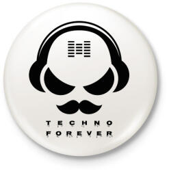 printfashion Techno forever - DJ - Kitűző, hűtőmágnes - Fehér (6581385)