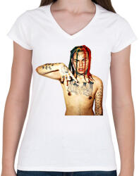 printfashion Tekashi - Női V-nyakú póló - Fehér (2578214)