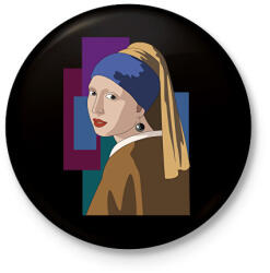 printfashion Jan Vermeer - Leány gyöngy fülbevalóval - Kitűző, hűtőmágnes - Fekete (6732744)