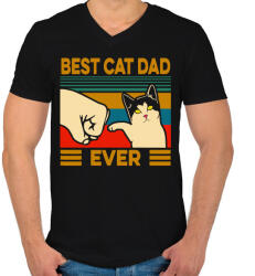 printfashion Best Cat Dad Ever - Férfi V-nyakú póló - Fekete (4004565)