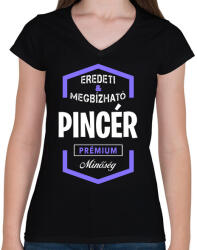 printfashion Pincér prémium minőség - Női V-nyakú póló - Fekete (1434935)