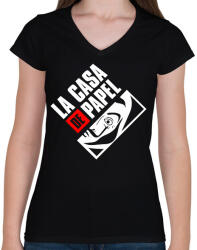printfashion La casa de papel - Női V-nyakú póló - Fekete (2524182)