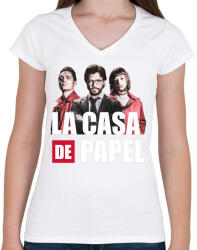printfashion La casa de papel N7 - Női V-nyakú póló - Fehér (5541072)