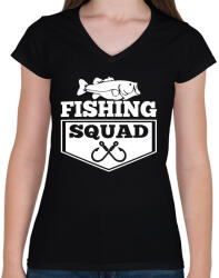 printfashion Fishing squad - Női V-nyakú póló - Fekete (1677262)