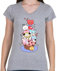 printfashion BT21 - Női V-nyakú póló - Sport szürke (14565905)