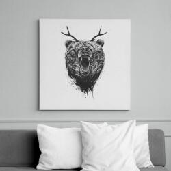 printfashion Angry bear with antlers - Vászonkép - Fehér (6621230)