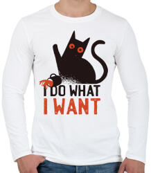 printfashion Macska I do what I want - Férfi hosszú ujjú póló - Fehér (4355238)