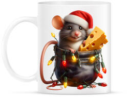 printfashion Egér zsebben - vicces karácsonyi kisegér mikulás sapkában - Bögre - Fehér (15222447)