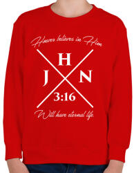 printfashion János 3: 16 - Gyerek pulóver - Piros (271573)