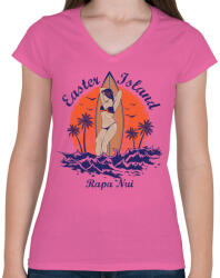 printfashion Rapa Nui - Női V-nyakú póló - Rózsaszín (192758)