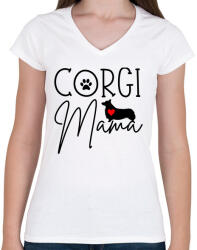 printfashion Corgi anya - Női V-nyakú póló - Fehér (6972728)