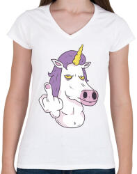 printfashion Fuck it unicorn - Női V-nyakú póló - Fehér (4215542)