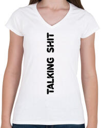 printfashion Talking shit - fekete - Női V-nyakú póló - Fehér (7007146)