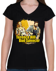 printfashion Bud Spencer és Terence Hill - Női V-nyakú póló - Fekete (7438225)