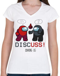 printfashion Among us - Discuss ! - Női V-nyakú póló - Fehér (4521818)