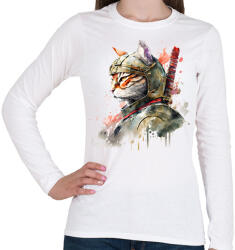 printfashion Szamuráj macska japán stílusban - Női hosszú ujjú póló - Fehér (13641316)