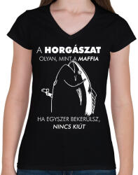 printfashion Horgász-maffia - Női V-nyakú póló - Fekete (1619479)