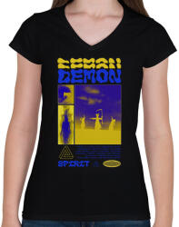 printfashion Demon - Női V-nyakú póló - Fekete (14736624)