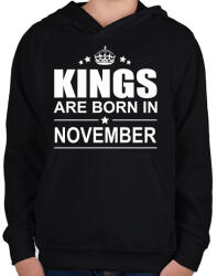 printfashion Kings are born in November - Gyerek kapucnis pulóver - Fekete (391181)