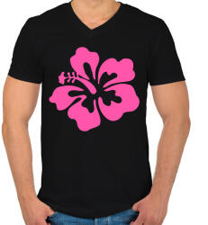 printfashion hibiscus - Férfi V-nyakú póló - Fekete (1766311)