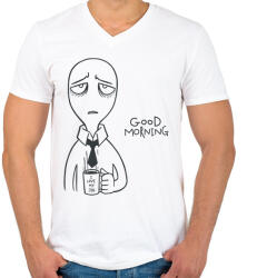 printfashion Good morning - Jó reggelt kávézás - Férfi V-nyakú póló - Fehér (12047015)