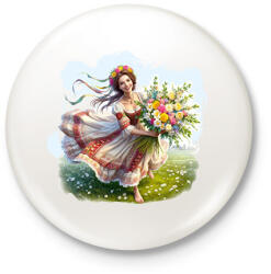 printfashion Fiatal lány virágokkal népviseletben - Kitűző, hűtőmágnes - Fehér (15927201)