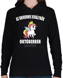 printfashion Unikornis királynők októberben születtek (MAGYAR) - Női kapucnis pulóver - Fekete (841089)
