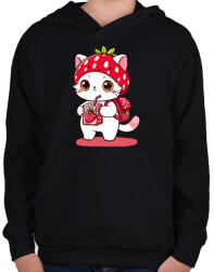 printfashion Cuki szamóca cica - Gyerek kapucnis pulóver - Fekete (15994223)