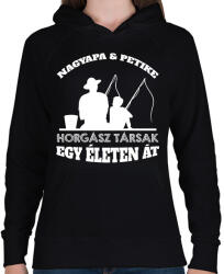 printfashion Horgász társak - Nagyapa és fiú unok névvel - Női kapucnis pulóver - Fekete (13784492)