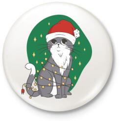 printfashion Karácsonyi cica - Kitűző, hűtőmágnes - Fehér (5570308)