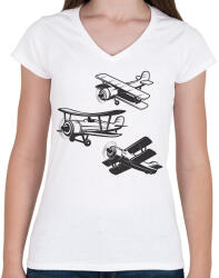 printfashion repülőgép - Női V-nyakú póló - Fehér (16146851)
