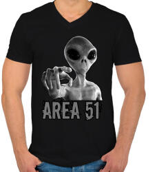 printfashion AREA 51 - Férfi V-nyakú póló - Fekete (7135670)