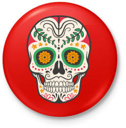 printfashion Színes halálfej - Kitűző, hűtőmágnes - Piros (3109125)