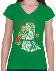 printfashion Hadouken - Női V-nyakú póló - Zöld (160727)